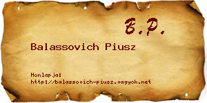 Balassovich Piusz névjegykártya